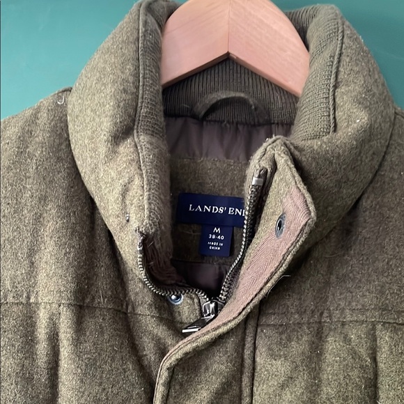 Lands' End Men's M Wool Olive Green Quilted Puffer Vest Fall Layering Warm - Picture 3 of 6